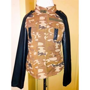 Camo Jacket with Faux Leather Sleeves